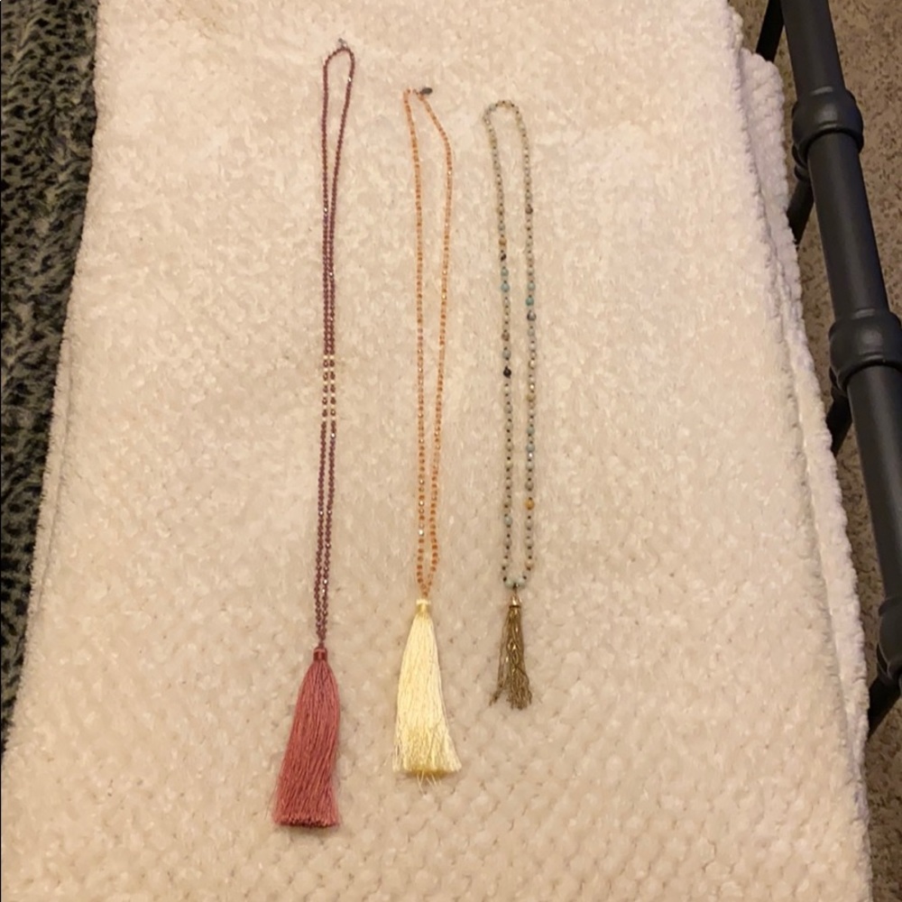 3 long beaded/fringe necklaces